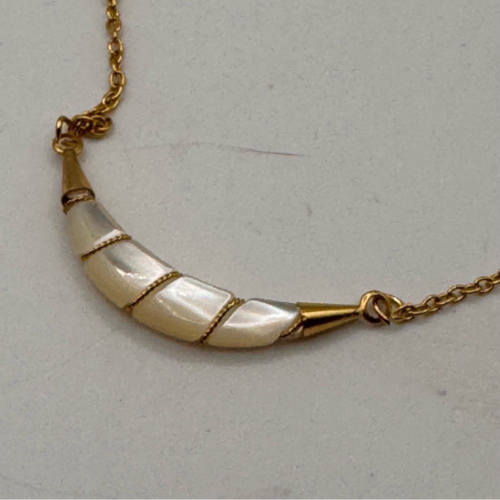 Gold-Tone Crescent faux Mother-of-Pearl Necklace boho cottage fairy festival